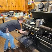 Home-cooked meal preparation at camp